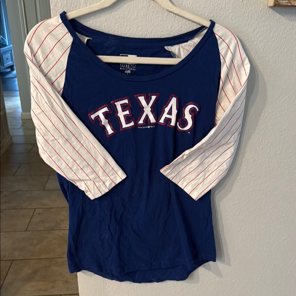 New Era Blue and White Texas quarter Sleeve Jersey Relaxed Fit
